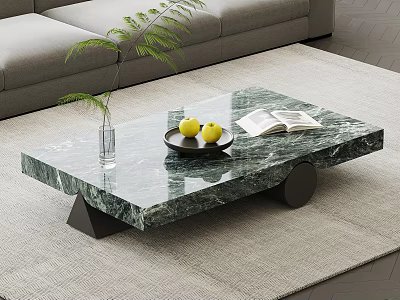 Modern Minimalist Green Marble Coffee Table With Unique Base For Contemporary Cozy Living Room Decor 3d model