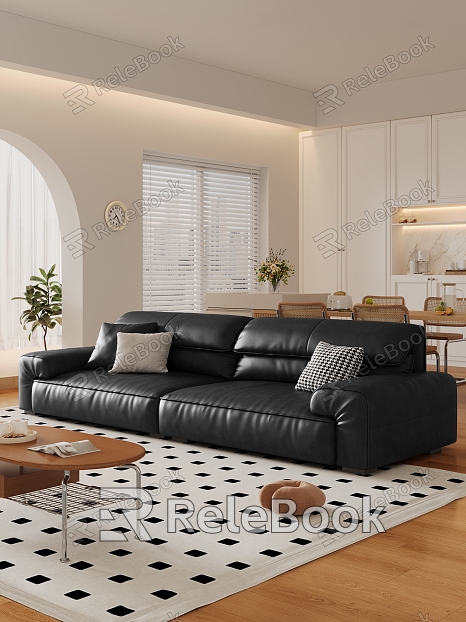 Middle-style black oilskin sofa living room model