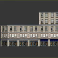 Modern Commercial Complex Building With Multiple Floors Blue Awnings And Retail Storefronts