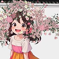 White Wall Decorated With Pink And Yellow Flowers Behind Smiling Girl