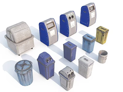 Various Colored Waste Bins Collection With Different Styles And Designs 3d model
