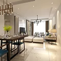 Modern Bright Open Plan Dining And Living Room With Warm Lighting And Comfortable Furniture