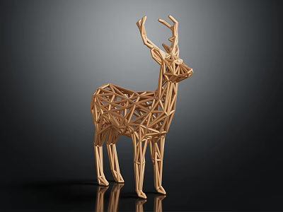 Golden Geometric Deer Decorative Ornament with Polygonal Structure for Home Decor Set 3d model