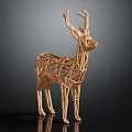 Golden Geometric Deer Decorative Ornament with Polygonal Structure for Home Decor Set