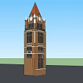 Classic Brick Tower Featuring Pointed Red Roof Clock Faces And Windows