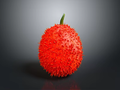 Vibrant Red Spiky Tropical Fruit With Fresh Glossy Surface And Green Stem 3d model