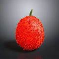 Vibrant Red Spiky Tropical Fruit With Fresh Glossy Surface And Green Stem