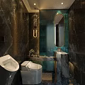 Premium Public Toilet With Luxury Natural Marble And Teal Ceramic Tiles Stylish Modern Interior Design
