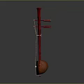 Traditional Red Musical Apparatus Featuring Round Resonant Box And Slender Rod