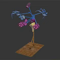 Mechanical Spider Creature With Metal Claws Red Components And Wooden Base 3d model