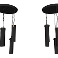 Modern Black and Gold Chandeliers with Cylindrical Tubes and Curved Wires on Circular Base
