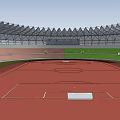 Modern Sports Stadium Complex Featuring Circular Arena Rectangular Building Surrounding Roads And Green Areas 3d model