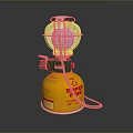 Portable Gas Stove With Yellow Cylinder White Burner And Chain