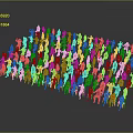 Large Group of Colorful Characters Arranged in Wave Like Shape With Gray Background Reflections