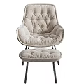 Modern Padded Lounge Chair With Velvet Fabric And Matching Ottoman Metal Frame