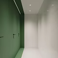 Modern Public Restroom Interior Design With Green Partition Doors White Walls And Clean White Floor