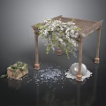 Outdoor Pergola With White Flowers Greenery Decorative Box Crystal Ball And Petals