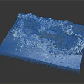 3D Detailed Terrain Model with Mountain Ranges Glaciers and Blue Water Areas