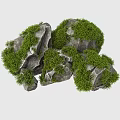 Rockery Stones With Green Moss And Natural Surface Texture For Garden Decoration
