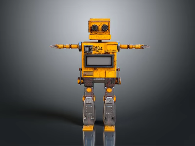 Game and Movie Character Yellow Robot with Mechanical Body Screen Display and Extended Arms 3d model