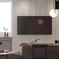 Bright Modern Apartment Interior With Herringbone Floor Window Desk Chair TV And Sofa