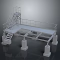 Industrial Platform Structure With Metal Frame Staircase Railing And Support Columns