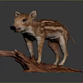 Striped Brown Baby Wild Boar Sculpture Standing On Wooden Base