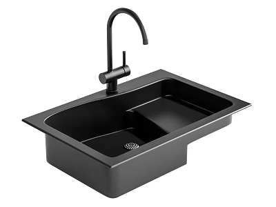 Black Modern Kitchen Sink with Single Bowl Design and Matte Black Faucet 3d model