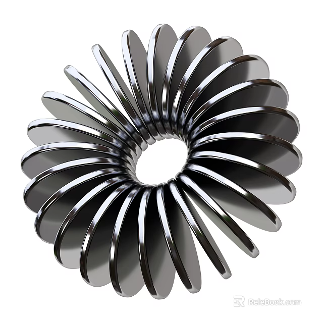 Shiny Metallic Structure With Spiral Arranged Petal Like Blades And Circular Hollow Center 3d model 