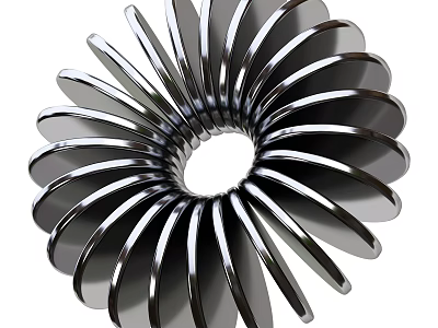 Shiny Metallic Structure With Spiral Arranged Petal Like Blades And Circular Hollow Center 3d model