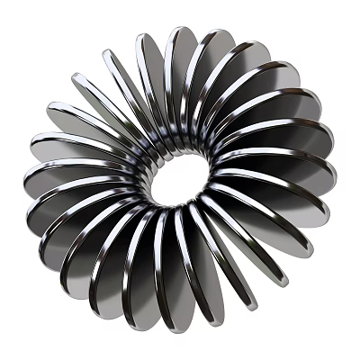 Shiny Metallic Structure With Spiral Arranged Petal Like Blades And Circular Hollow Center 3d model