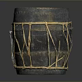 Traditional Handmade Drum With Blue Drumhead And Yellow Rope Bindings