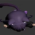 Game And Movie Character 3D Cartoon With Purple Hair Cat Ears Tail Playful Jumping Pose