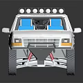 White Pickup Truck Model Featuring Roof Lights Blue Seats And Tires