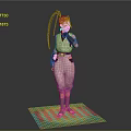 Stylized 3D Character In White Jumpsuit With Hat And Wrist Guards Standing On Circular Base