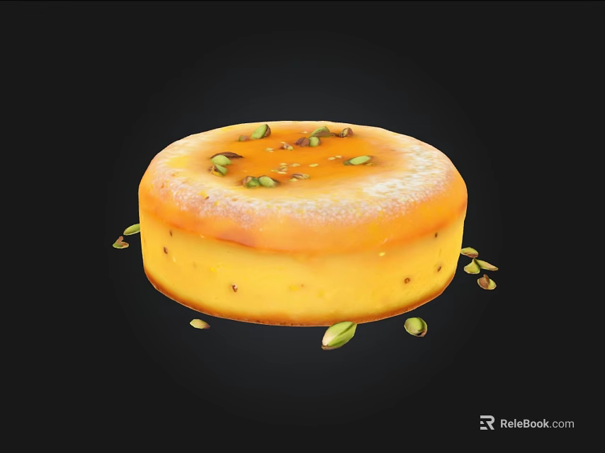 Round Yellow Creamy Dessert Topped With Green Pistachio Seeds And Scattered Around 3d model 
