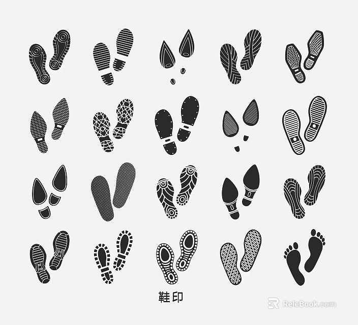 Various Shoe Prints Showing Different Footwear Tread Patterns And Designs 3d model