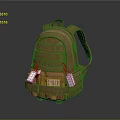 Brown Tactical Backpack With Multiple Pockets Green Drawstrings And Tags 3d model