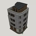 Multi Story Commercial Complex With Gray Brick Wall Multiple Windows And Classic Roof Structure 3d model