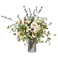 Beautiful Colorful Flowers In Decorative Vase With Purple Pink White Blooms Green Leaves And Branches