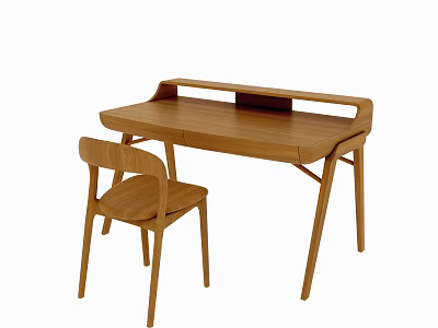 Modern Wooden Desk With Matching Chair For Minimalist Home Study Design 3d model