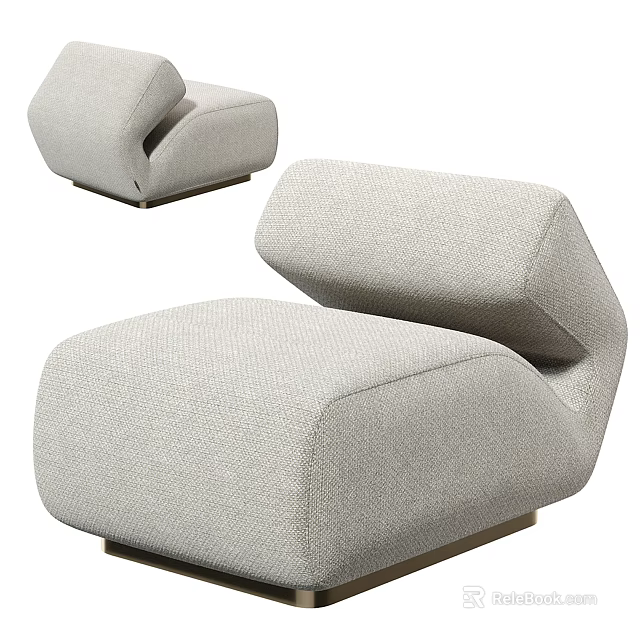 Modern Stylish Armchair With Light Gray Upholstered Fabric Unique Shape And Metal Base 3d model 