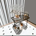 Modern Black Metal Frame Side Table with Glass Shelves Vase Books and Golden Decor