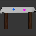 Table Covered With Colorful Polka Dot Tablecloth And Wooden Legs Design