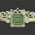Elegant Christian Dior Gold Ring Accessory With Square Emerald And Small Decorative Gemstones
