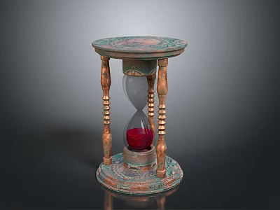 Vintage Decorative Hourglass With Carved Base And Red Sand Glass Section 3d model