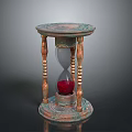 Vintage Decorative Hourglass With Carved Base And Red Sand Glass Section