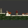 Colorful Miniature Building Model With Red Roof Houses Windmill And White Fence