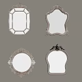 Four Decorative Mirrors With Gold Ornate Frames Hanging On Beige Wall 3d model