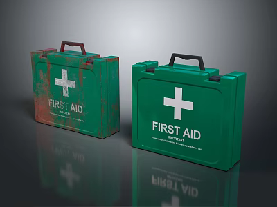 New And Old Green First Aid Kits Medical Equipment With White Cross Labels 3d model